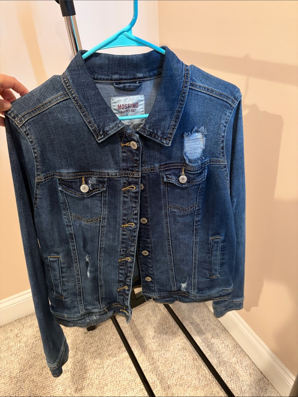Mossimo Supply Co. Dark Blue Distressed Jean Jacket